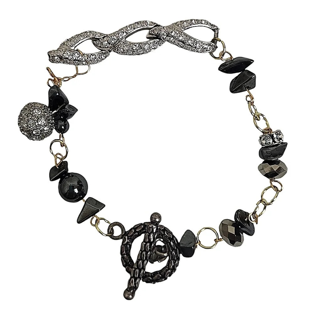 Handcrafted Clear Crystals Disco Ball Hematite Toggle Bracelet